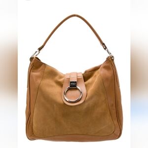 Furla, Suede and Pebble Leather Women's, Shoulder Bag, Zipper Closure,Color Tan
